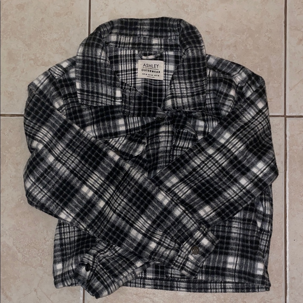Black & White Cropped Plaid Jacket